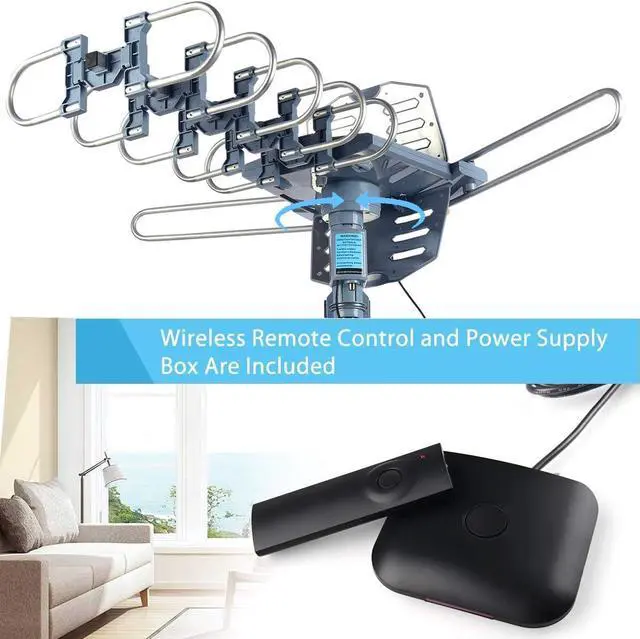Alt view image 2 of 7 - CeKay Digital Outdoor Amplified HD TV Antenna Motorized 360 Degree Rotation 150 Miles with 40FT RG6 Coax Cable and Mounting Pole Snap-On Installation - UHF/VHF/1080P/4K, Welcome to consult