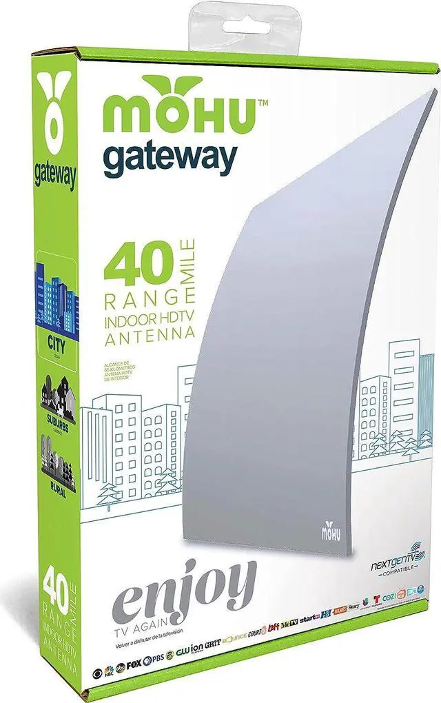 Alt view image 7 of 7 - Mohu Gateway Indoor TV Antenna, Modern Curve Design, 40-Mile Range, UHF VHF, Multi-Directional, 4K UHD, NEXTGEN TV - w/Base Stand, 10ft. Cable (Grey), Welcome to consult