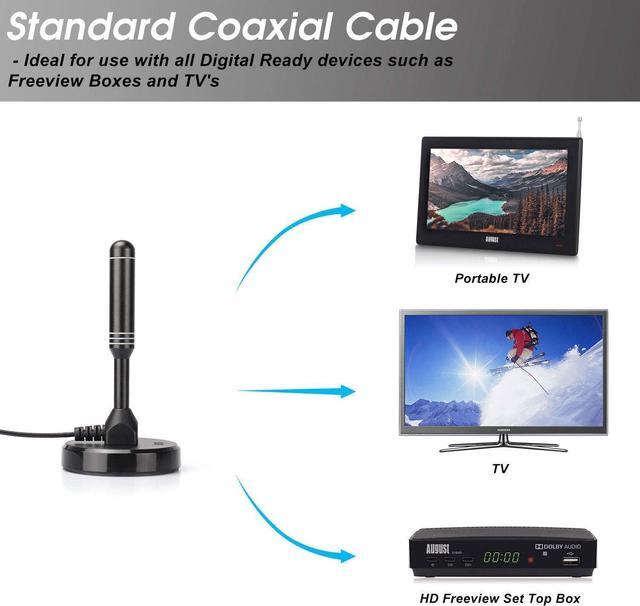 Alt view image 3 of 7 - HDTV Antenna - August DTA240 - Indoor/Outdoor Portable Digital Aerial with Magnetic Base 6.5 feet Coax Cable 50 Miles Range, Welcome to consult