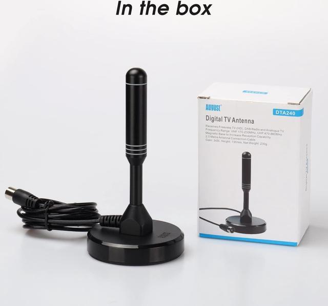 Alt view image 7 of 7 - HDTV Antenna - August DTA240 - Indoor/Outdoor Portable Digital Aerial with Magnetic Base 6.5 feet Coax Cable 50 Miles Range, Welcome to consult