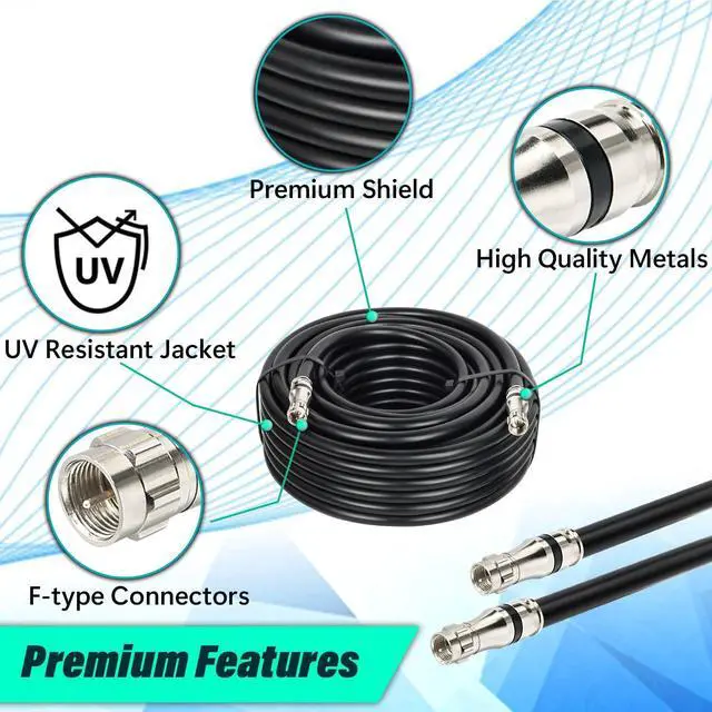 Alt view image 5 of 6 - MOOKEERF RG11 Coaxial Cable 75ft F Type Cable,Low Loss RG11 Cable 75 Feet,14AWG RG11 Coax Cable 75ohm,High Definition RG11 F Type Connector Cable for CATV,Satellite Dish,VHF/UHF,Radio,TV Antennas