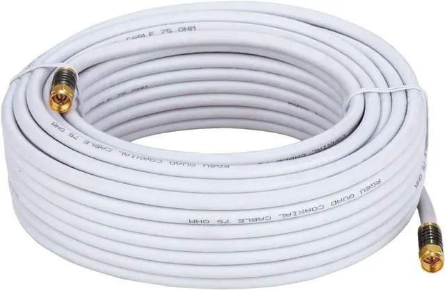 Main image of Cables Direct Online 25ft White Quad Shield RG6 Coaxial Cable, F-Type and BNC Extension Cord for Satellite Dish, Cable TV, Antenna  3GHz Digital HD Coax Wire with Weatherproof Connectors