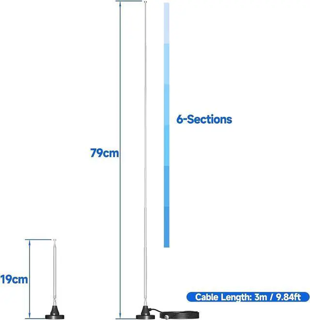 Alt view image 6 of 7 - Bingfu Strong Magnetic Base FM Radio Antenna Telecopic for Pioneer Onkyo Yamaha Marantz Sherwood Indoor Digital HD Radio FM Radio Bluetooth Home Stereo Receiver AV Audio Video Home Theater Tuner
