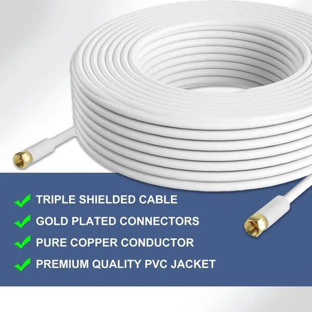 Alt view image 5 of 7 - Postta Coaxial Cable(30 Feet) Triple Shielded Digital RG6 Antenna Cable with F-Male Connector Pin-White