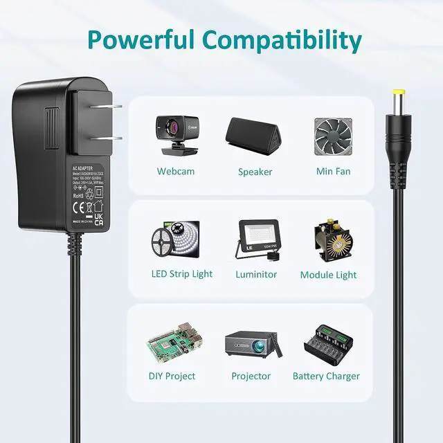 Alt view image 3 of 7 - Universal AC Adapter 24V 1.5A Power Supply with 10 Interchangeable DC Plugs 24 Volt 1.5 Amp 1A 0.6A 0.5A Replacement Power Cord Charger for Ride On Toys Massage Gun LED Strip Lights