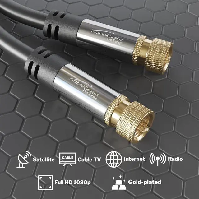 Alt view image 2 of 6 - CableDirect  SAT Cable, coaxial Cable, Satellite Cable  TV Cable with Multi-Layer Shielding and Break-Proof Metal F connectors  25ft (HDTV, Radio, DVB-T, DVB-C, DVB-S, DVB-S2)