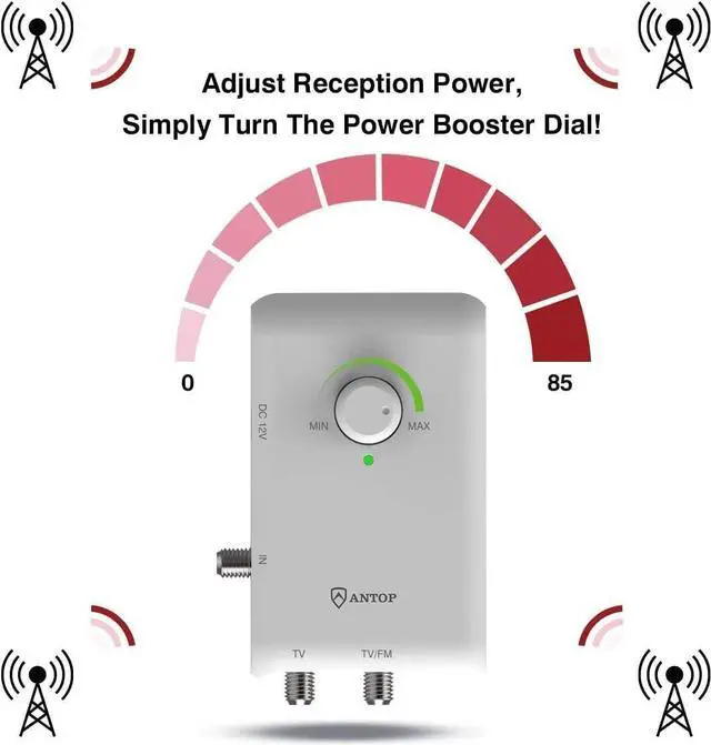 Alt view image 2 of 7 - ANTOP HDTV  FM Amplified Antenna 85 Miles AT-800SBS with Dual Outputs Smart Boost System, Support TV and Second Device-FM Stereo, a Second TV or Any OTA-Ready Streaming Device or Projector