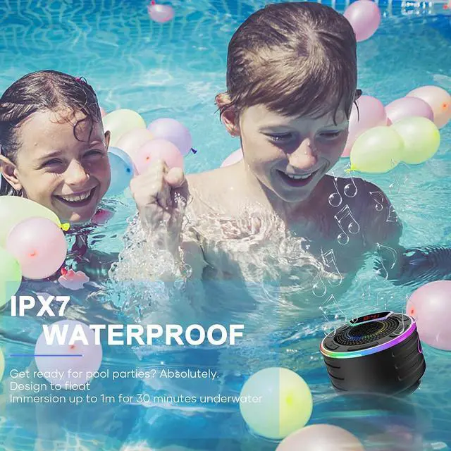 Alt view image 2 of 7 - BassPal Bluetooth Speakers, IPX7 Waterproof Shower Speaker, Portable Speaker with LED Display, FM Radio, Suction Cup, Light Show, Built-in Mic, Best Gifts for Pool Beach Home Party Travel Outdoors