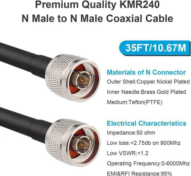 Alt view image 2 of 6 - MOOKEERF KMR240 N Cable - 35FT Ultra Low Loss N Male to N Male Cable Pure Copper 50 ohm for 3G/4G/5G/LTE/ADS-B/Ham/GPS/WiFi/RF Radio to Antenna or Signal Booster Use