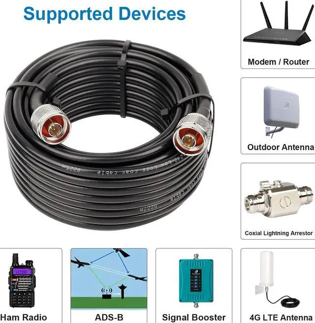 Alt view image 6 of 6 - MOOKEERF KMR240 N Cable - 35FT Ultra Low Loss N Male to N Male Cable Pure Copper 50 ohm for 3G/4G/5G/LTE/ADS-B/Ham/GPS/WiFi/RF Radio to Antenna or Signal Booster Use