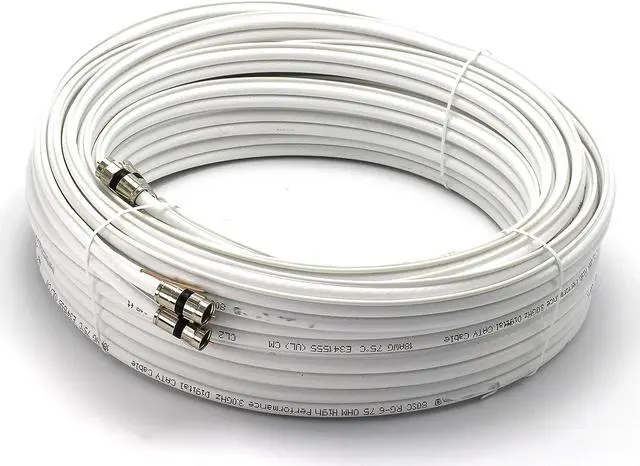 Main image of 25 Feet, White - Dual RG6 Coaxial Cable with 18 AWG Copper Ground Wire - RG6 Siamese Cable - 25 ft Twin Coax Cable - Use with Satellite, Cable TV, and HD Antennas - 25 Foot (7.5 Meter), White