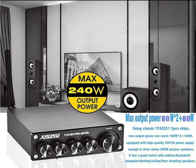 Alt view image 7 of 7 - XRONG Subwoofer Amplifier Home Audio, Bluetooth Amplifier 5.0 Stereo,2.1 Channel Mini Hi-Fi Class D Integrated Amp 80 Watt x2+80 Watt for Home Outdoor Passive Speakers,Powered Subwoofer