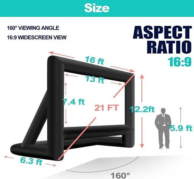 Alt view image 5 of 7 - GYUEM 21 feet Inflatable Outdoor Projector Movie Screen - Blow Up Screen for TV & Movies with Blower Portable Projection Screen for Home Theater Outdoor Indoor Support Front & Rear Projection