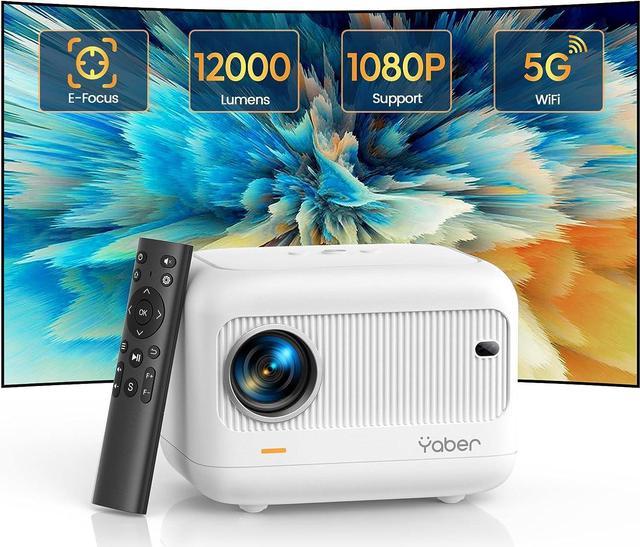 Electric Focus]Mini Projector with 5G WiFi and Bluetooth 5.2,YABER 12000  Lumen 1080P Outdoor Projector Support ±40° Keystone Correction,Portable  Projector for Phone/ TV Stick/Laptop/PS5 