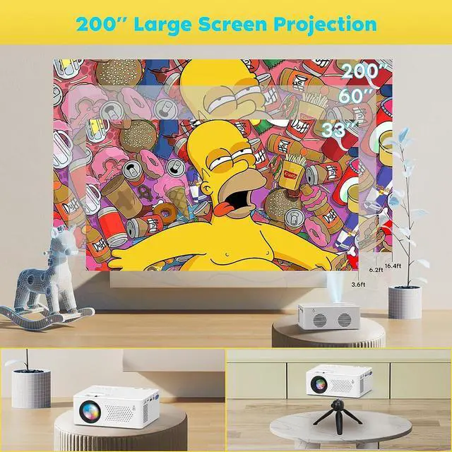 Alt view image 7 of 7 - PURSHE Mini Bluetooth Projector 9500 Lumens, Full HD 1080P Supported Portable Outdoor Movie Projector for iOS, Android, Windows, Compatible with TV Stick/HDMI/Smartphone/PS4/USB [Remote Included]
