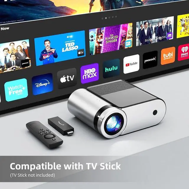 Alt view image 3 of 7 - Mini Projector, Vamvo Portable Projector Support 1080P 200" Mini HD Movie Projector, Outdoor Projector with Stylish streamlined Design, Compatible with phone/ Tablet/ Laptop/ TV Stick/ PS4 etc.