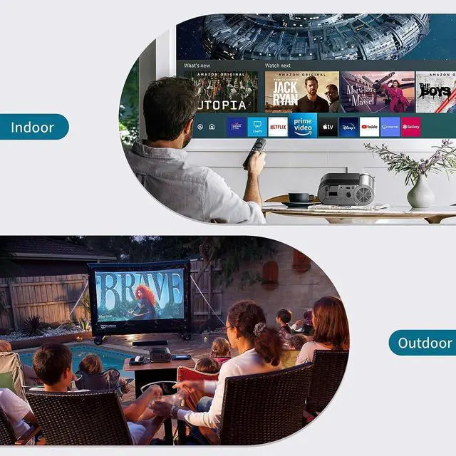 Alt view image 5 of 7 - Mini Projector, Vamvo Portable Projector Support 1080P 200" Mini HD Movie Projector, Outdoor Projector with Stylish streamlined Design, Compatible with phone/ Tablet/ Laptop/ TV Stick/ PS4 etc.