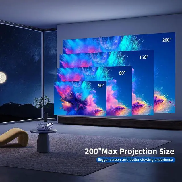 Alt view image 7 of 7 - Mini Projector, Vamvo Portable Projector Support 1080P 200" Mini HD Movie Projector, Outdoor Projector with Stylish streamlined Design, Compatible with phone/ Tablet/ Laptop/ TV Stick/ PS4 etc.