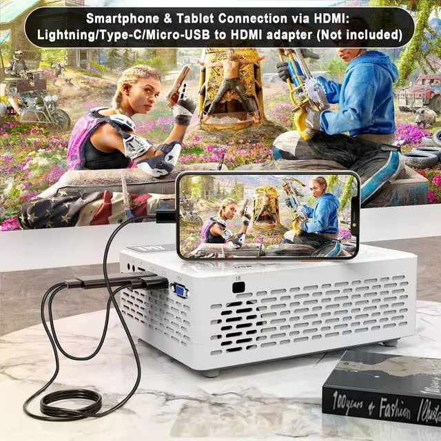 Alt view image 3 of 7 - Mini Projector, 1080P Full HD Supported, Portable Movie Home Theater Projector Compatible with TV Stick Smartphone & Tablet PC HDMI USB AV TF