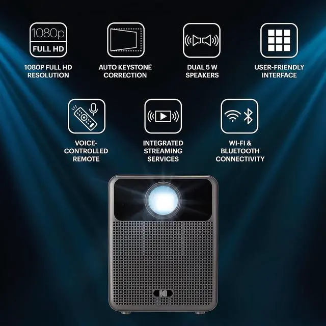 Alt view image 2 of 7 - KODAK FLIK HD10 Smart Projector with Android TV, 1080p Full HD Portable WiFi Bluetooth Projector, Netflix & YouTube, Google Assistant Remote, iOS & Android Mirroring