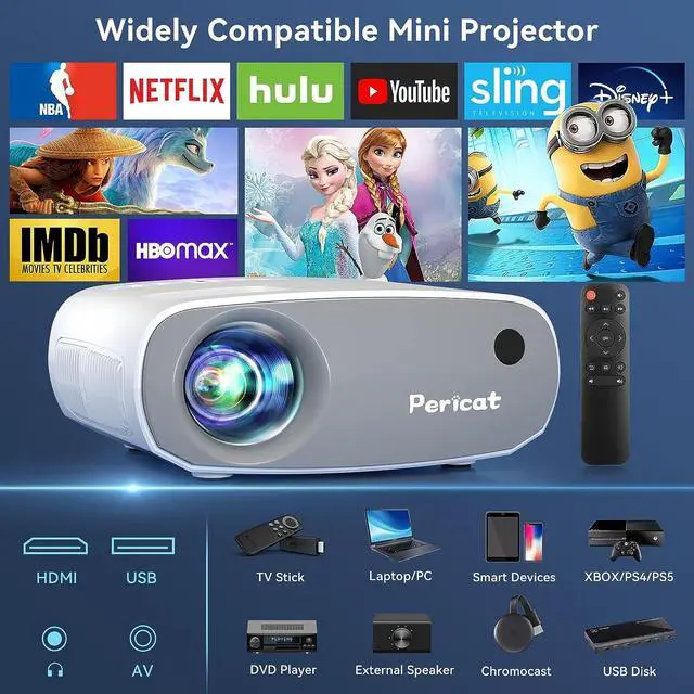Alt view image 5 of 7 - Projector with WiFi and Bluetooth, 5G WiFi Mini Projector, Native1080P Portable Outdoor Projector with Remote Control, 9000Lux Movie Projector Compatible with Smartphone/TV Stick/PS4/Laptop/Switch