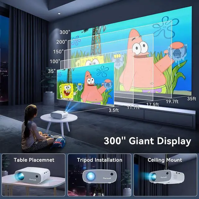 Alt view image 4 of 7 - Projector with WiFi and Bluetooth, 5G WiFi Mini Projector, Native1080P Portable Outdoor Projector with Remote Control, 9000Lux Movie Projector Compatible with Smartphone/TV Stick/PS4/Laptop/Switch