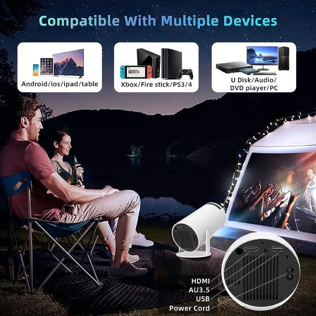 Alt view image 6 of 7 - Smart Mini Projector 4K 5G WIFI, Big Screen Experience with Premium 360 Sound, 5.0 Bluetooth Movie Projector Compatible With Android/iOS/Windows/TV Stick/HDMI/USB/Audio 3.5 white
