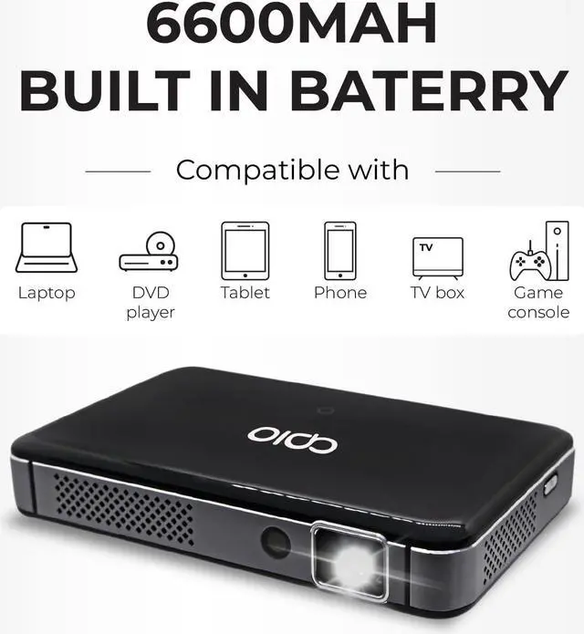 Alt view image 3 of 7 - APIO Resolution 1080p Auto Focus, 400 ANSI Lumen DLP Pro Pocket Projector with HDMI/Type C Supports, Built-in Rechargeable Battery and Speakers for Streaming Movies, Laptops, Phones, Home & Outdoor