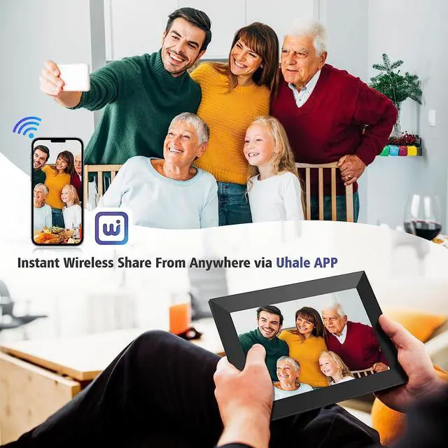 Alt view image 2 of 7 - MaxAngel Digital Picture Frame 10.1 Inch WiFi Electronic Photo Frame 16GB Storage SD Card Slot Desktop IPS Touch Screen HD Display Auto-Rotate Slideshow Share Videos Photos Remotely Via App