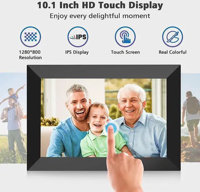 Alt view image 3 of 7 - MaxAngel Digital Picture Frame 10.1 Inch WiFi Electronic Photo Frame 16GB Storage SD Card Slot Desktop IPS Touch Screen HD Display Auto-Rotate Slideshow Share Videos Photos Remotely Via App