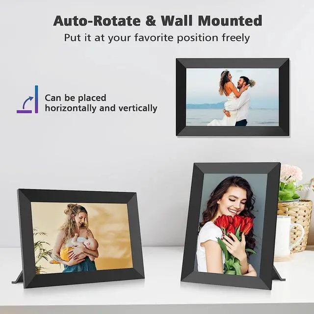 Alt view image 4 of 7 - MaxAngel Digital Picture Frame 10.1 Inch WiFi Electronic Photo Frame 16GB Storage SD Card Slot Desktop IPS Touch Screen HD Display Auto-Rotate Slideshow Share Videos Photos Remotely Via App