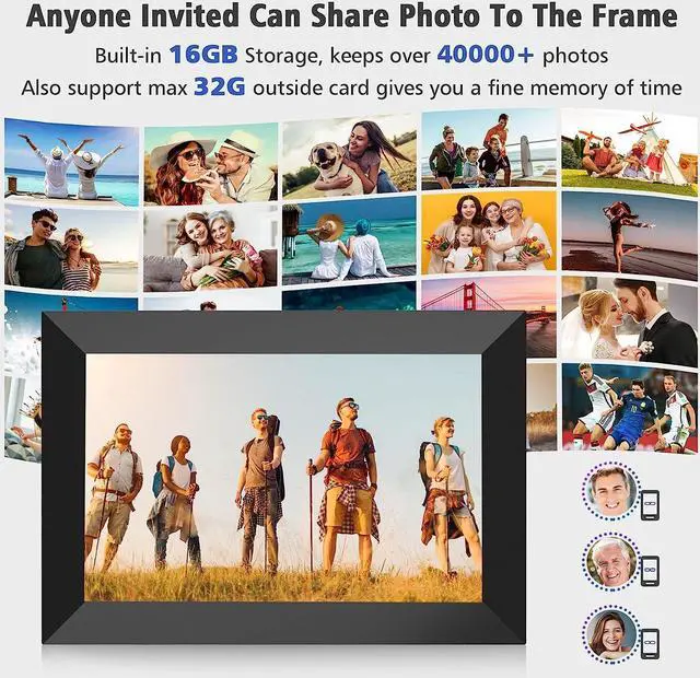 Alt view image 5 of 7 - MaxAngel Digital Picture Frame 10.1 Inch WiFi Electronic Photo Frame 16GB Storage SD Card Slot Desktop IPS Touch Screen HD Display Auto-Rotate Slideshow Share Videos Photos Remotely Via App