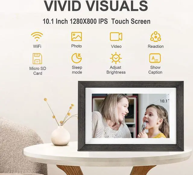 Alt view image 2 of 6 - Frameo Digital Photo Frame with 32GB Memory,10.1 Inch WiFi Smart Digital Picture Frame with HD IPS Touch Screen,Auto-Rotate,Send Pictures from Anywhere via Frameo APP(Wood Effect), Welcome to consult