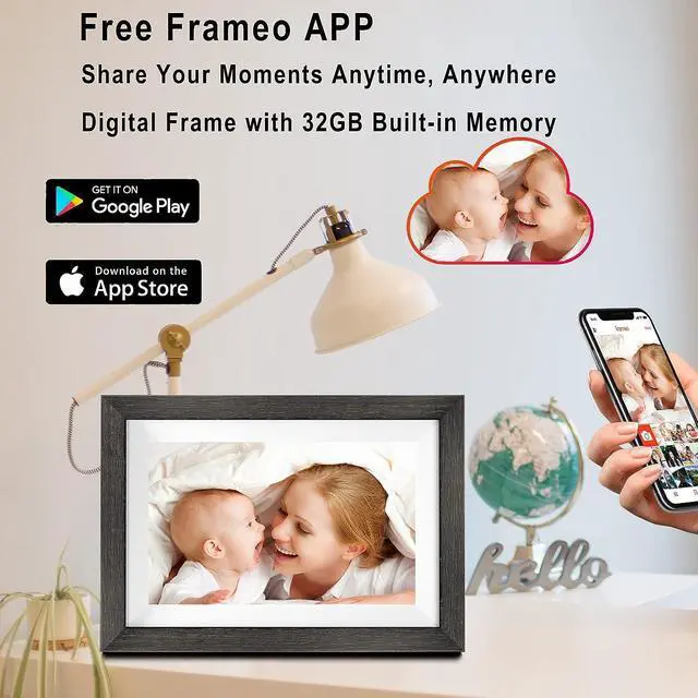 Alt view image 3 of 6 - Frameo Digital Photo Frame with 32GB Memory,10.1 Inch WiFi Smart Digital Picture Frame with HD IPS Touch Screen,Auto-Rotate,Send Pictures from Anywhere via Frameo APP(Wood Effect), Welcome to consult