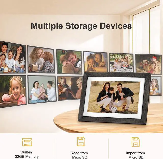 Alt view image 4 of 6 - Frameo Digital Photo Frame with 32GB Memory,10.1 Inch WiFi Smart Digital Picture Frame with HD IPS Touch Screen,Auto-Rotate,Send Pictures from Anywhere via Frameo APP(Wood Effect), Welcome to consult