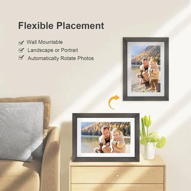 Alt view image 5 of 6 - Frameo Digital Photo Frame with 32GB Memory,10.1 Inch WiFi Smart Digital Picture Frame with HD IPS Touch Screen,Auto-Rotate,Send Pictures from Anywhere via Frameo APP(Wood Effect), Welcome to consult