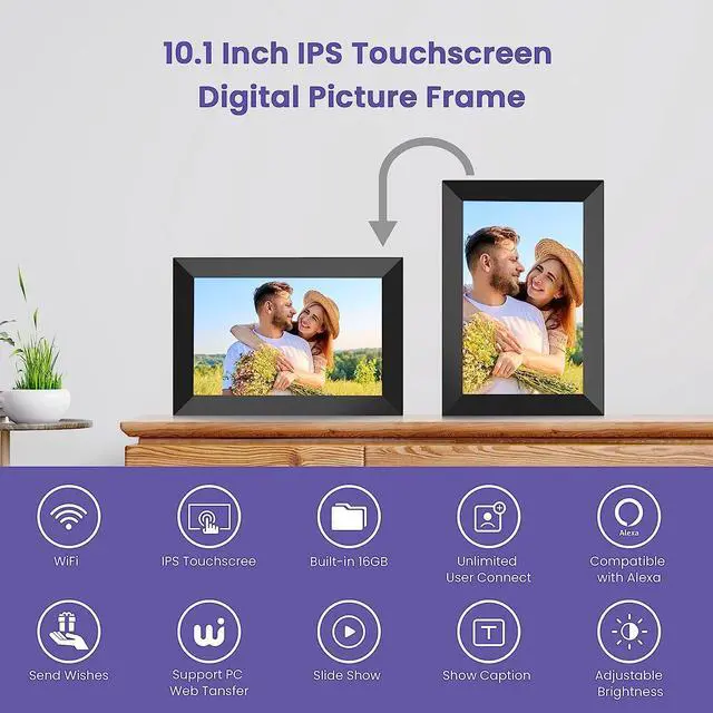 Alt view image 3 of 7 - FANGOR 10.1 Inch WiFi Digital Picture Frame 1280x800 HD IPS Touch Screen, Electronic Smart Photo Frame with 16GB Storage, Auto-Rotate, Instantly Share Photos/Videos and Send Best Wishes from Anywhere