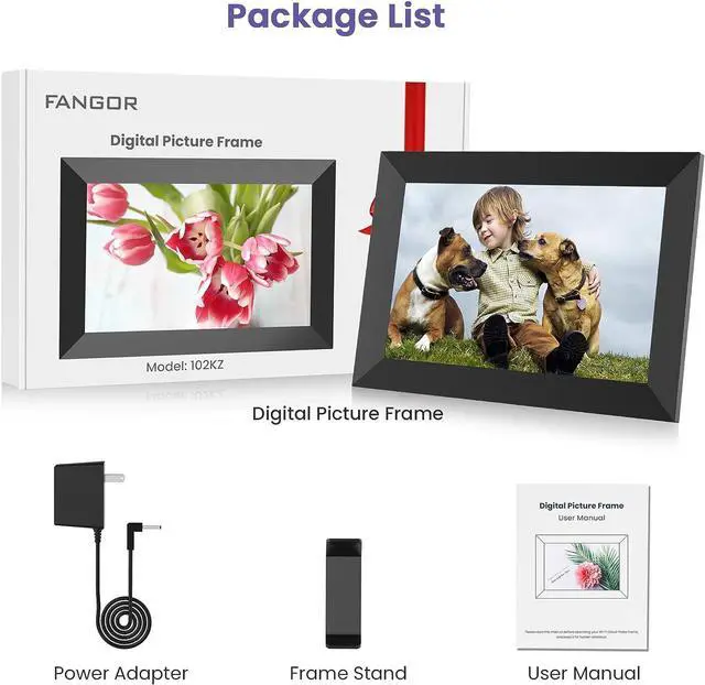 Alt view image 7 of 7 - FANGOR 10.1 Inch WiFi Digital Picture Frame 1280x800 HD IPS Touch Screen, Electronic Smart Photo Frame with 16GB Storage, Auto-Rotate, Instantly Share Photos/Videos and Send Best Wishes from Anywhere