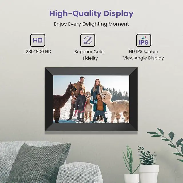 Alt view image 6 of 7 - FANGOR 10.1 Inch WiFi Digital Picture Frame 1280x800 HD IPS Touch Screen, Electronic Smart Photo Frame with 16GB Storage, Auto-Rotate, Instantly Share Photos/Videos and Send Best Wishes from Anywhere