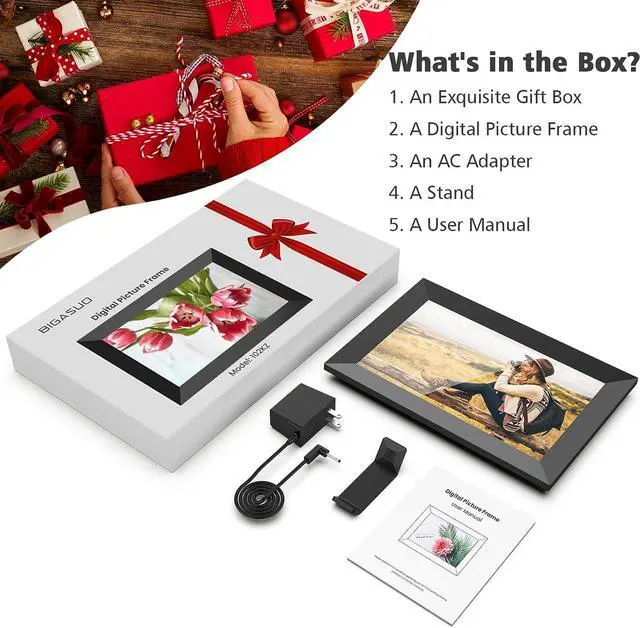 Alt view image 7 of 7 - BIGASUO 10.1 Inch WiFi Digital Picture Frame, IPS HD Touch Screen Cloud Smart Photo Frames with Built-in 16GB Memory, Wall Mountable, Auto-Rotate, Share Photos Instantly from Anywhere-Great Gift