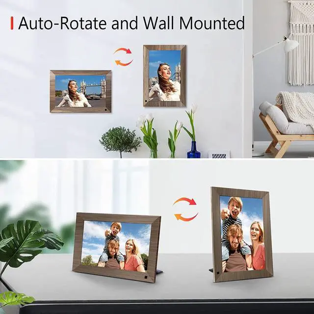 Alt view image 5 of 7 - 10.1 WiFi Digital Photo Frame, Canupdog IPS Touch Screen Smart Cloud Photo Frame with 16GB Storage, Wall Mountable, Auto-Rotate, Motion Sensor, Share Photos via Frameo App, Welcome to consult