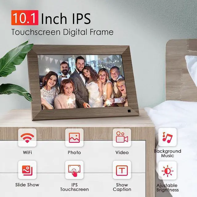 Alt view image 2 of 7 - 10.1 WiFi Digital Photo Frame, Canupdog IPS Touch Screen Smart Cloud Photo Frame with 16GB Storage, Wall Mountable, Auto-Rotate, Motion Sensor, Share Photos via Frameo App, Welcome to consult