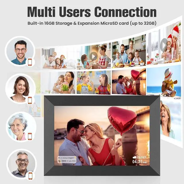 Alt view image 5 of 7 - BIGASUO 10.1 Inch WiFi Digital Picture Frame, IPS HD Touch Screen Cloud Smart Photo Frames with Built-in 16GB Memory, Wall Mountable, Auto-Rotate, Share Photos Instantly from Anywhere-Great Gift