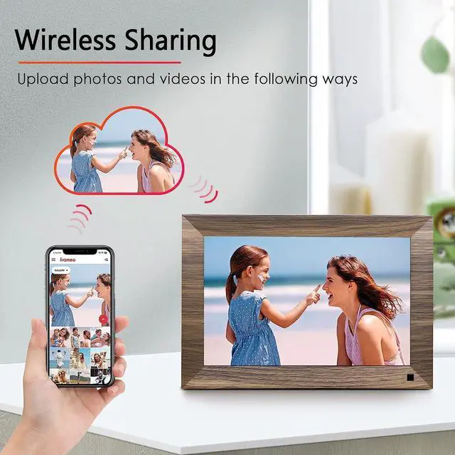 Alt view image 3 of 7 - 10.1 WiFi Digital Photo Frame, Canupdog IPS Touch Screen Smart Cloud Photo Frame with 16GB Storage, Wall Mountable, Auto-Rotate, Motion Sensor, Share Photos via Frameo App, Welcome to consult