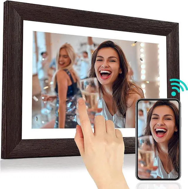 Main image of BYYBUO 10.1 inch WiFi Digital Photo Frame, 1280 * 800 IPS Touch Screen Digital Picture Frame,16G-Walnut,Share Photos or Videos via Frameo APP, Gift for Friends and Family, Welcome to consult
