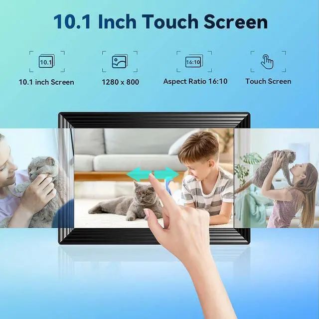 Alt view image 7 of 7 - Frameo WiFi Digital Picture Frame, 10.1 Inch Smart Digital Photo Frame with 16GB Storage 1280x800 IPS HD Touch Screen, Auto-Rotate, Easy Setup to Share Photos or Videos Remotely via App from Anywhere