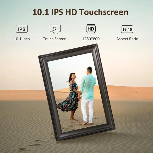 Alt view image 2 of 6 - Canupdog WiFi Digital Picture Frame 10.1 Inch, 1080P IPS Touch Screen Digital Photo Frame with 16GB Memory, Auto-Rotate, Wall Mountable, Instantly Send Photos or Videos from Anywhere via Frameo App