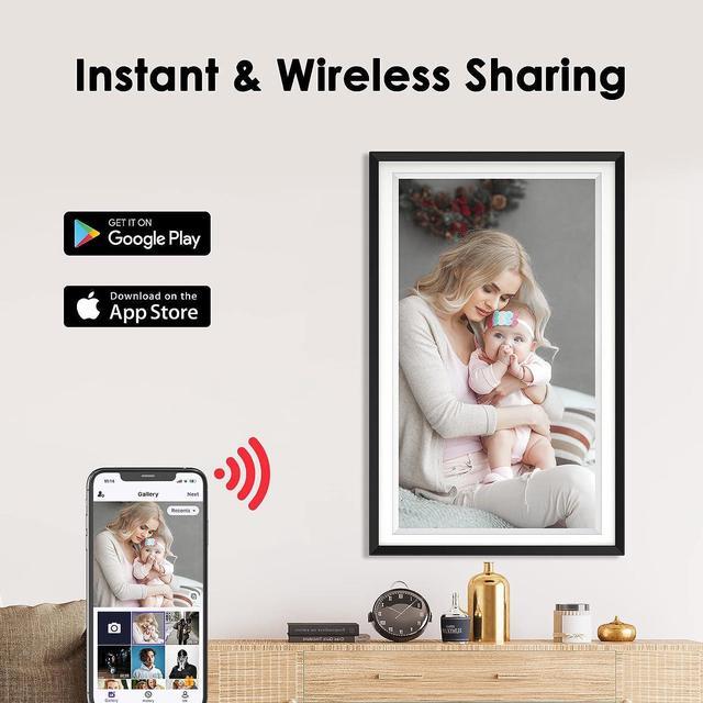 Alt view image 3 of 7 - Digital Picture Frame Large 15.6 Inch, Mvgges WiFi Digital Photo Frame 32GB with 1920 * 1080 IPS Full HD Touchscreen, Wall-mountable, Share Photos and Videos Instantly from Anywhere via Free App