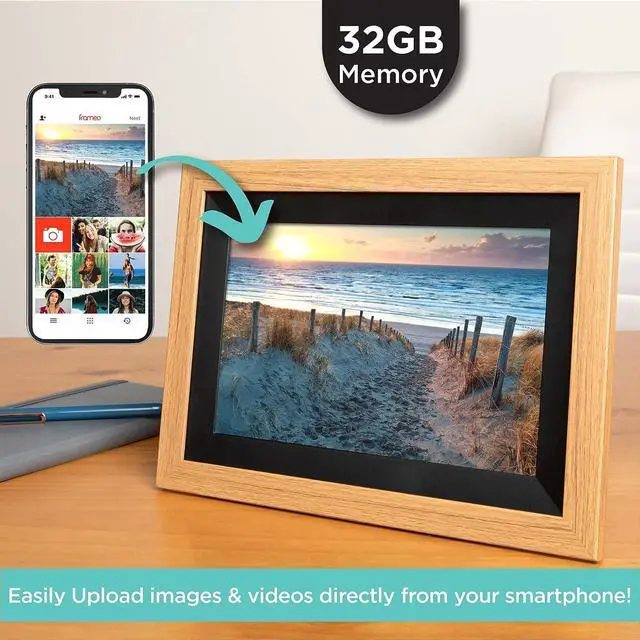 Alt view image 4 of 5 - iHome WiFi Digital Picture Frame Compatible with Frameo App, 32G Digital Photo Frame with Secure Image Sharing for Tabletop or Wall Mount  Oak Wood (IPF1032OW), Welcome to consult