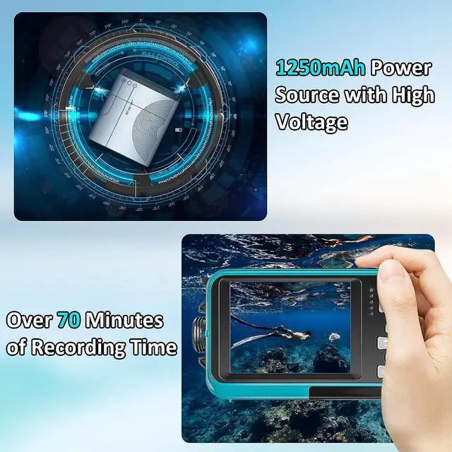 Alt view image 5 of 7 - 4K Underwater Camera 11FT Waterproof Camera with 32GB Card 56MP Autofocus Dual-Screen Selfie Underwater Camera for Snorkeling Waterproof Compact Floatable Digital Camera 1250mAh Battery Type-C (Blue)